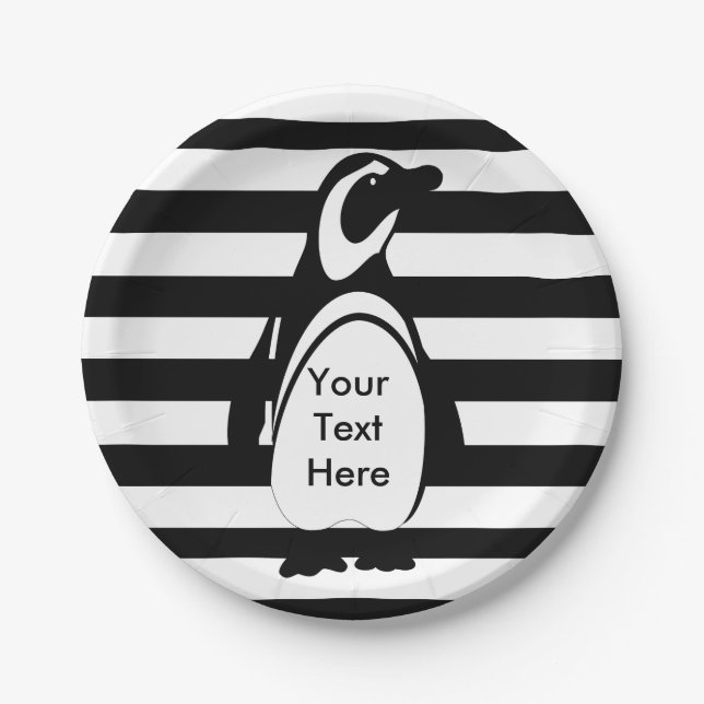 Penguin and Stripes Paper Plates (Front)