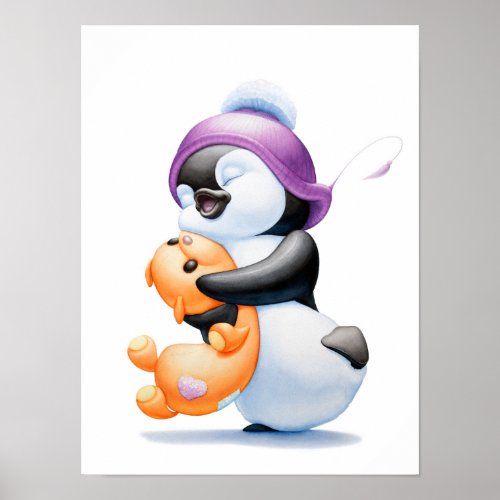 Penguin and Teddy Bear Nursery Print