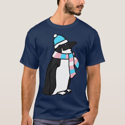 Penguin and Transgender Pride Flag Scarf and Blue  T_Shirt