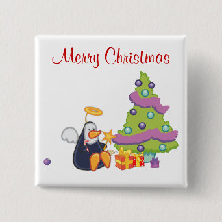 Penguin Angel Christmas Button