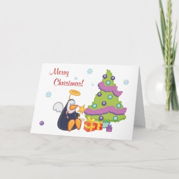 Penguin Angel Christmas Holiday Card by pixelholic at Zazzle
