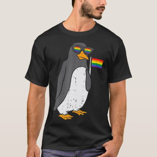 Penguin Animal LGBTQ Rainbow Flag Gay Pride Ally M T_Shirt