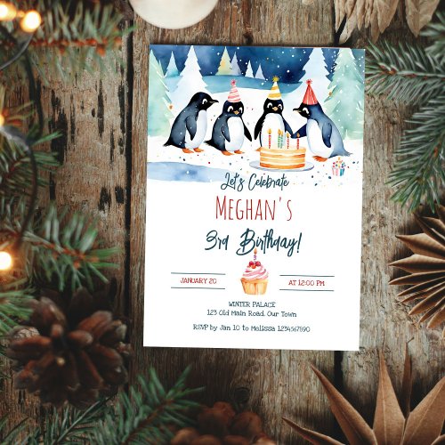 Penguin arctic winter birthday editable template