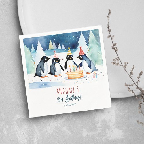 Penguin arctic winter birthday template napkins