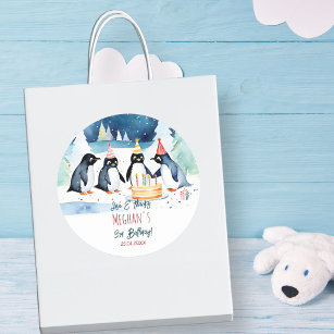Penguin arctic winter birthday thank you favor classic round sticker