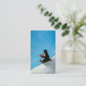Penguin art fun cute bird in glasses reading book business card (Standing Front)