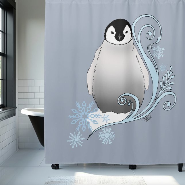Penguin Art Nouveau Snowflakes Shower Curtain (Creator Uploaded)