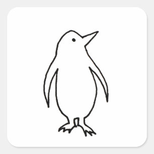 Penguin art original line drawing fresh and simple square sticker