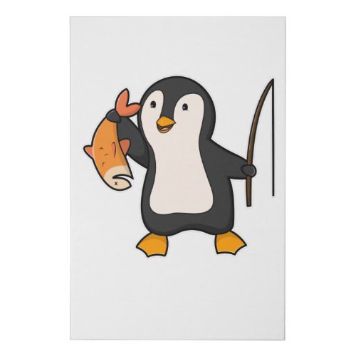 Penguin as Angler with Fish Faux Canvas Print