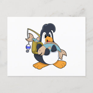 Penguin as Angler with Fish Postcard