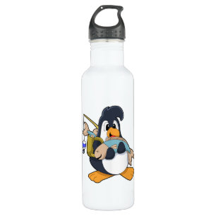 Penguin as Angler with Fish Stainless Steel Water Bottle