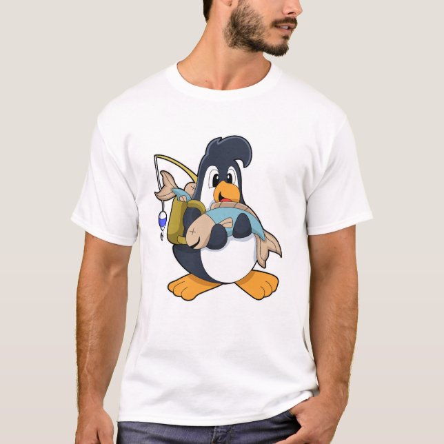 Penguin as Angler with Fish T-Shirt (Front)