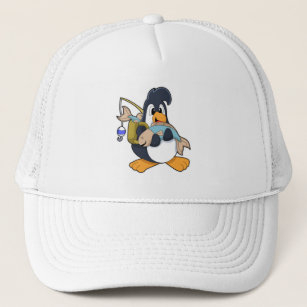 Penguin as Angler with Fish Trucker Hat