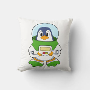 Penguin as Astronaut with Costume Throw Pillow
