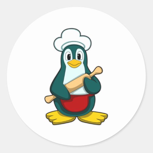 Penguin as Baker with Rolling pin Classic Round Sticker