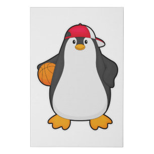 Penguin as Basketball player with Basketball ball Faux Canvas Print