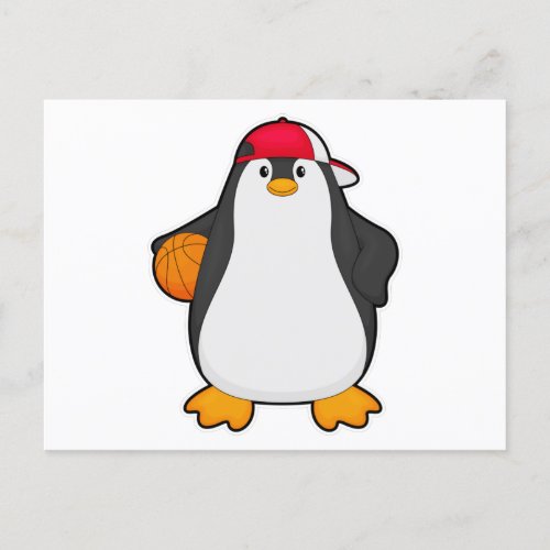 Penguin as Basketball player with Basketball ball Postcard