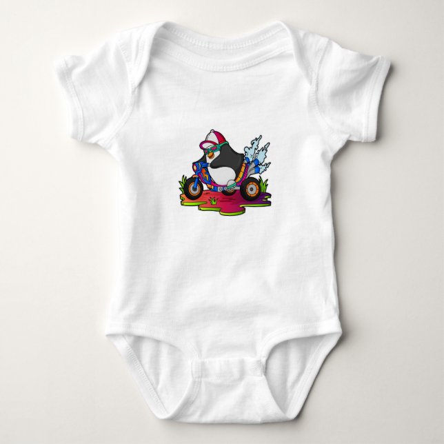 Penguin as Biker with Motorcycle Baby Bodysuit (Front)