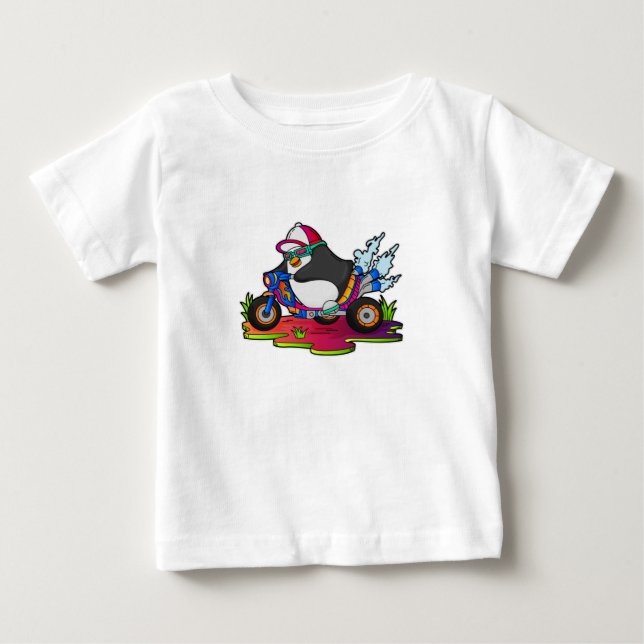 Penguin as Biker with Motorcycle Baby T-Shirt (Front)