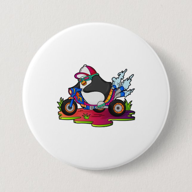 Penguin as Biker with Motorcycle Button (Front)