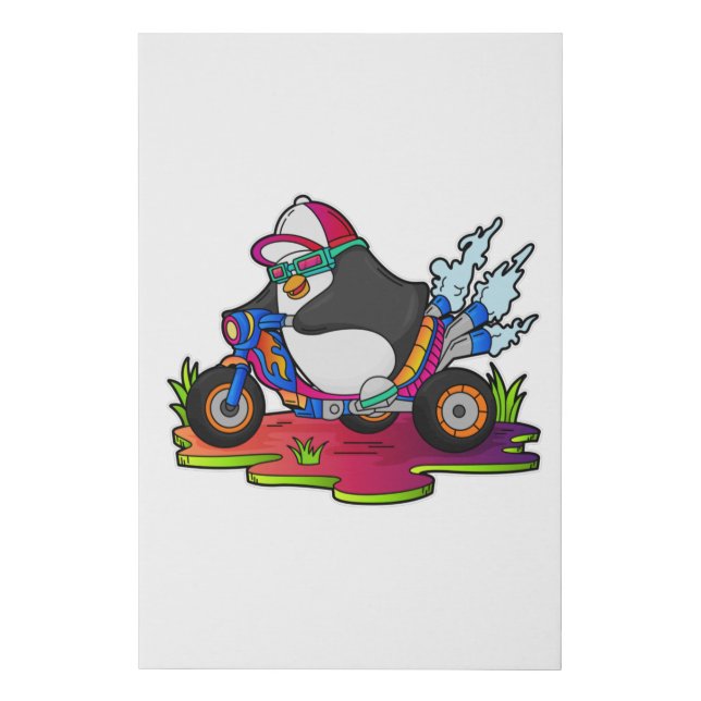 Penguin as Biker with Motorcycle Faux Canvas Print (Front)