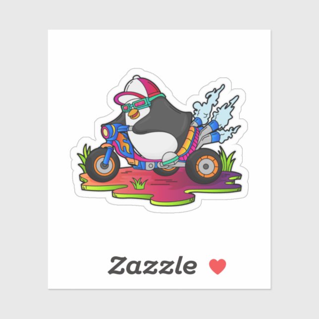 Penguin as Biker with Motorcycle Sticker (Sheet)