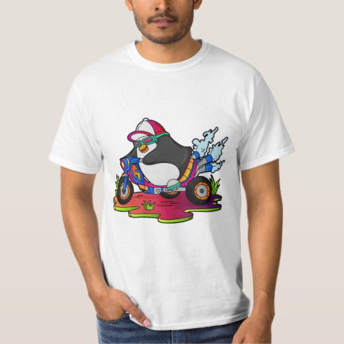 Penguin as Biker with Motorcycle T_Shirt