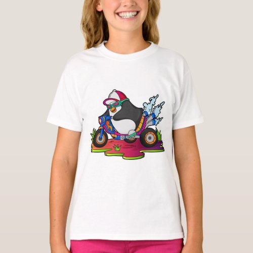 Penguin as Biker with Motorcycle T_Shirt