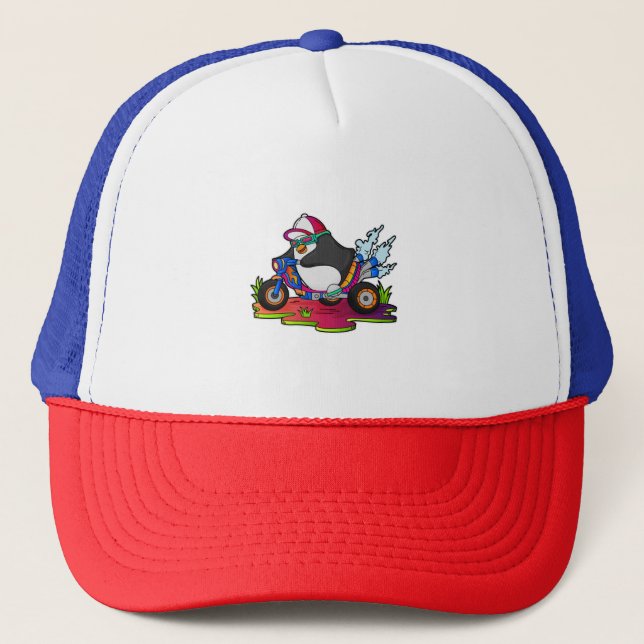 Penguin as Biker with Motorcycle Trucker Hat (Front)