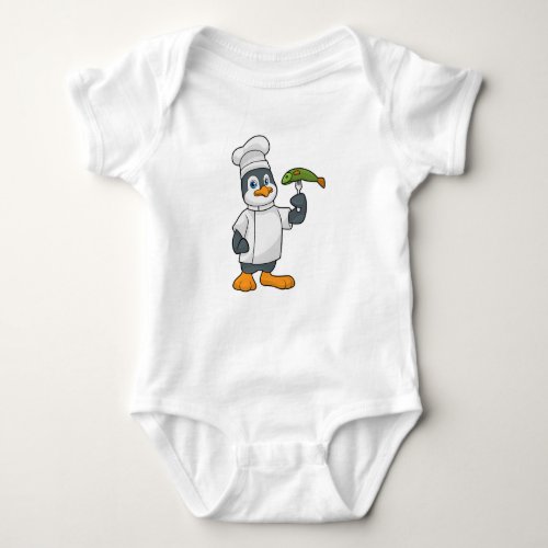 Penguin as Cook with Fish  Cooking apron Baby Bodysuit