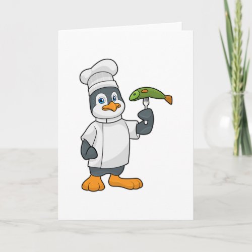 Penguin as Cook with Fish  Cooking apron Card