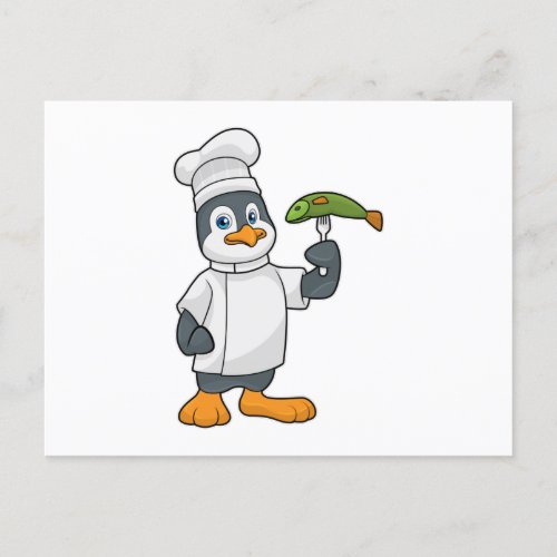 Penguin as Cook with Fish  Cooking apron Postcard