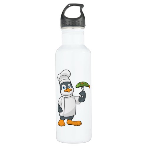 Penguin as Cook with Fish  Cooking apron Stainless Steel Water Bottle