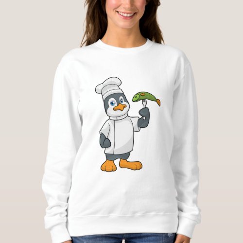 Penguin as Cook with Fish  Cooking apron Sweatshirt