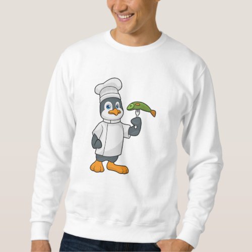 Penguin as Cook with Fish  Cooking apron Sweatshirt