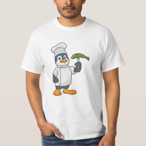 Penguin as Cook with Fish  Cooking apron T_Shirt