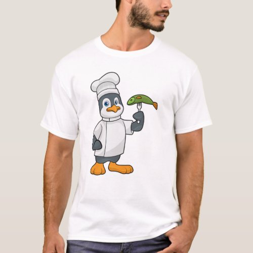 Penguin as Cook with Fish  Cooking apron T_Shirt