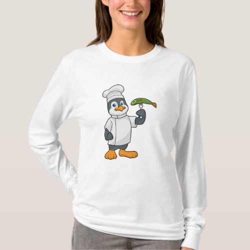 Penguin as Cook with Fish  Cooking apron T_Shirt