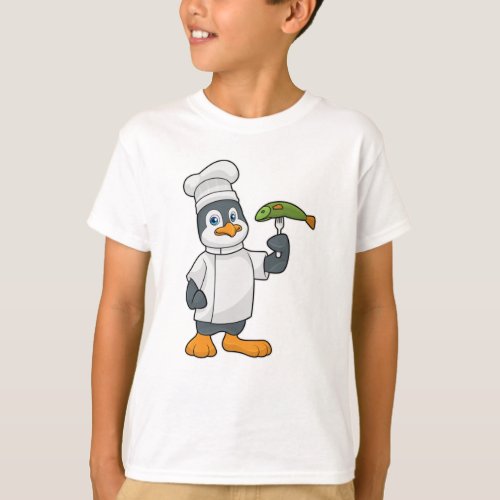 Penguin as Cook with Fish  Cooking apron T_Shirt