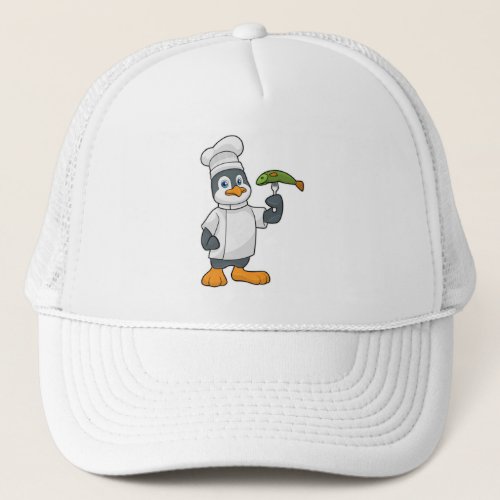 Penguin as Cook with Fish  Cooking apron Trucker Hat