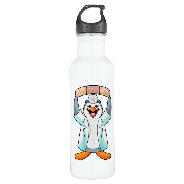 Penguin as Doctor with Plaster Stainless Steel Water Bottle (Front)