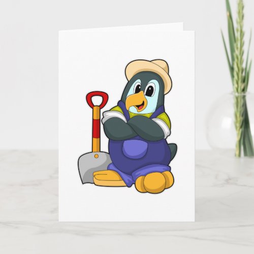 Penguin as Farmer with Shovel Card