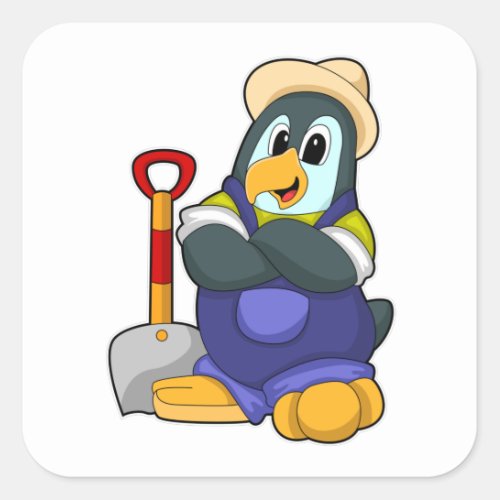 Penguin as Farmer with Shovel Square Sticker