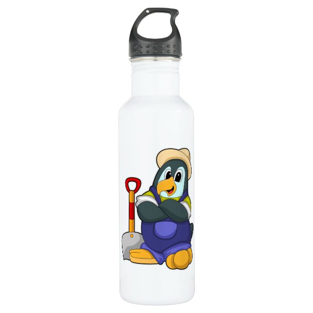 Penguin as Farmer with Shovel Stainless Steel Water Bottle (Front)