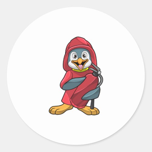 Penguin as Firefighter with Extinguisher Classic Round Sticker