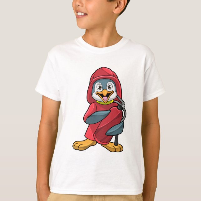 Penguin as Firefighter with Extinguisher T-Shirt (Front)
