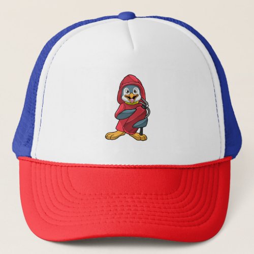 Penguin as Firefighter with Extinguisher Trucker Hat