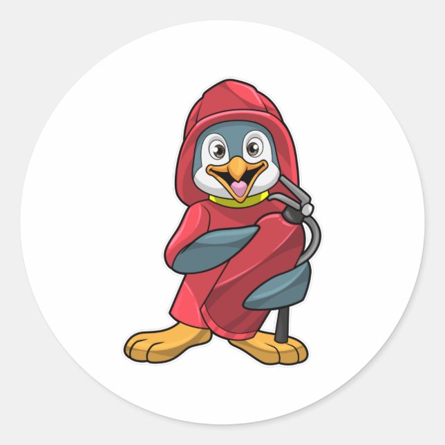 Penguin as Firefighter with Fire extinguisher Classic Round Sticker (Front)