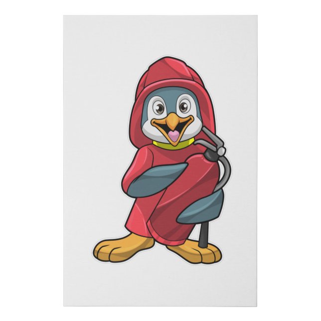 Penguin as Firefighter with Fire extinguisher Faux Canvas Print (Front)