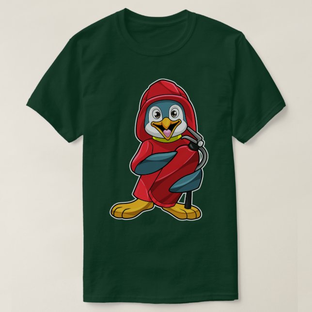 Penguin as Firefighter with Fire extinguisher T-Shirt (Design Front)